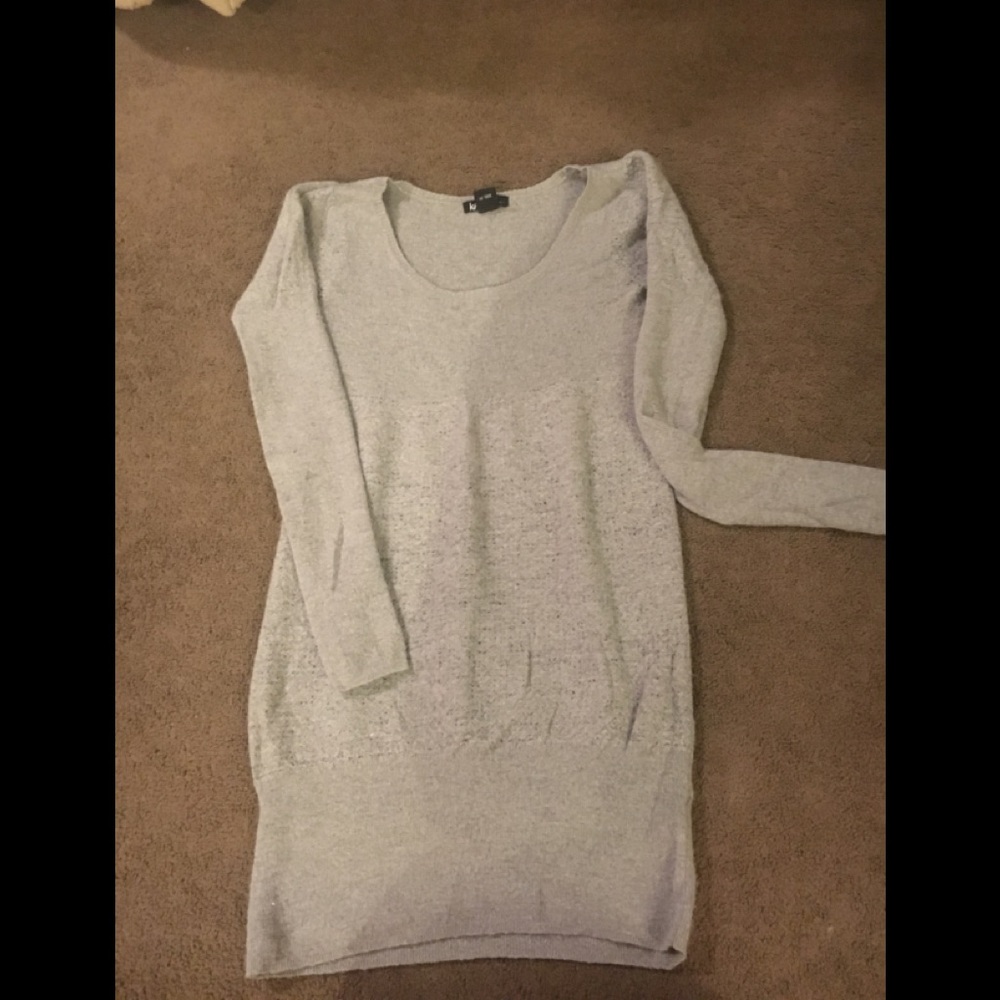 Gray sweater dress.  Not too heavy/thin material